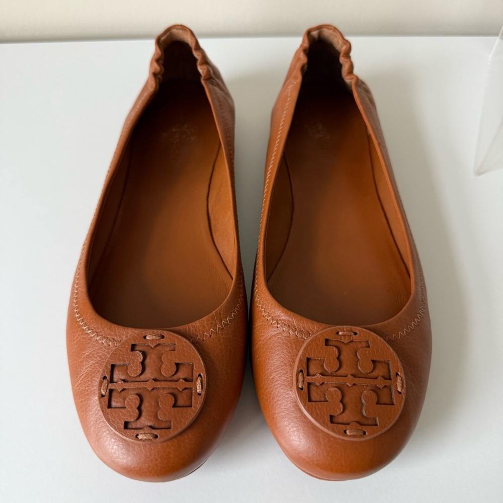 Tory Burch Tan Leather Minnie Travel Ballet Flats Size 7